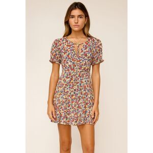 FAITHFULL THE BRAND Floral Print Short Sleeve Skater Tie Up Dress Women's Size 4